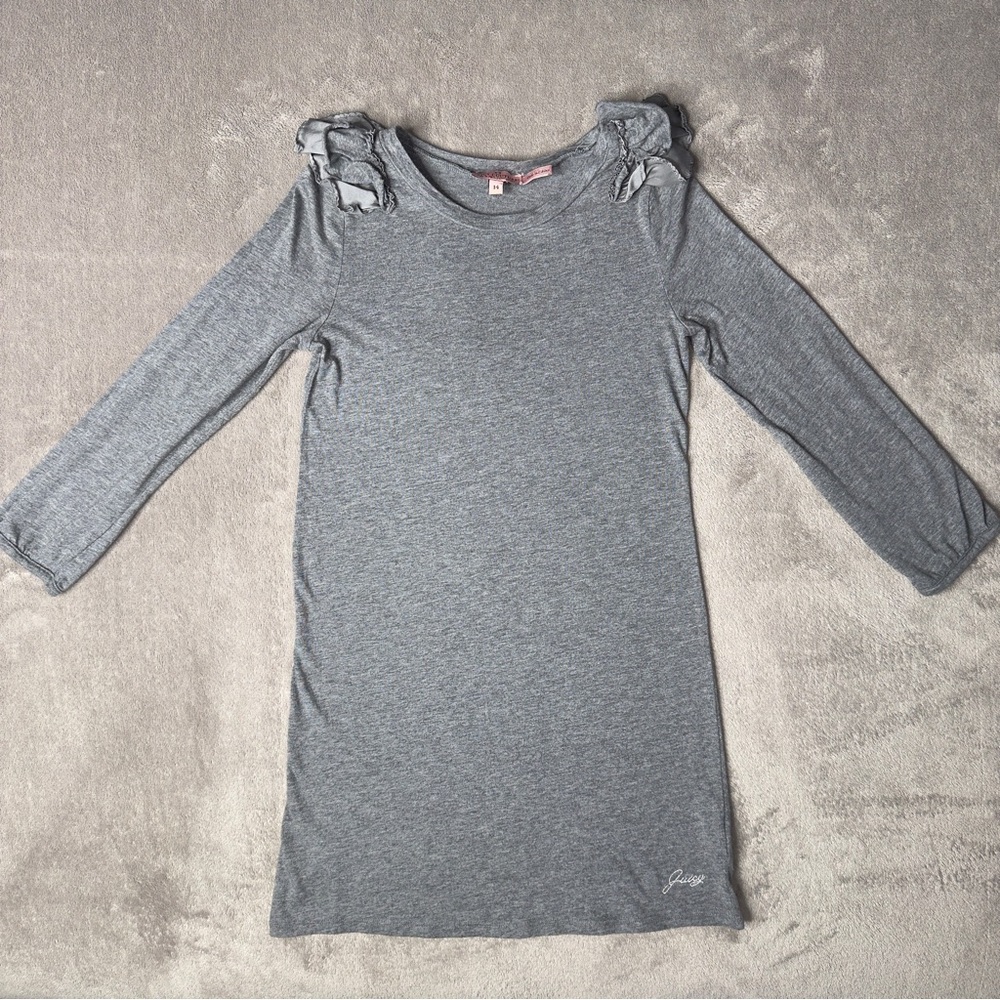 Juicy Couture Y2K Aesthetic Glam Gray Ruffle Long Sleeve Shirt Top - Women Sz 14